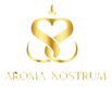 Aroma Nostrum gold logo with heart and flame design on black background